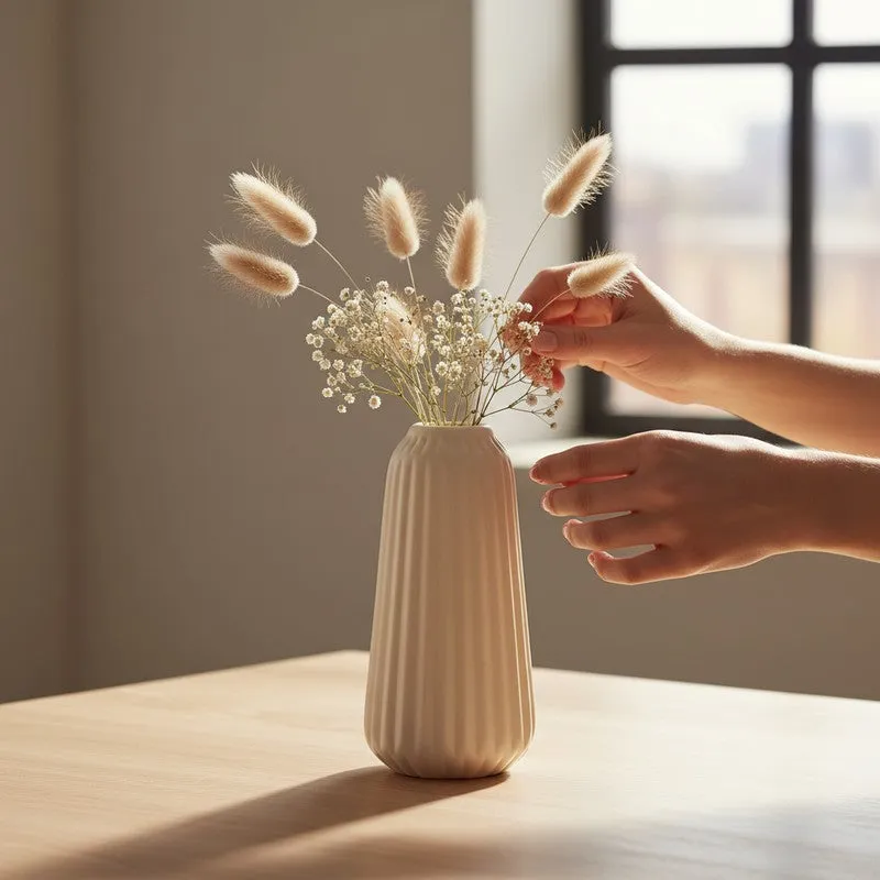 Flutia Ribbed Cylindrical Ceramic Vase - Ivory media 6