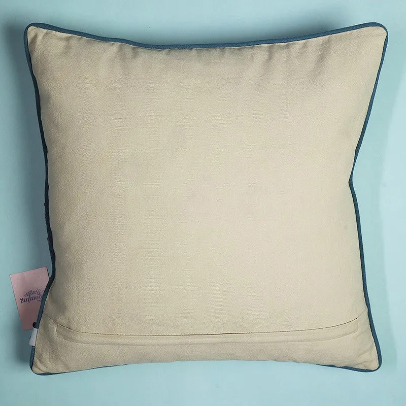 Indigo Petals Embroidered Cotton Cushion Cover media 5