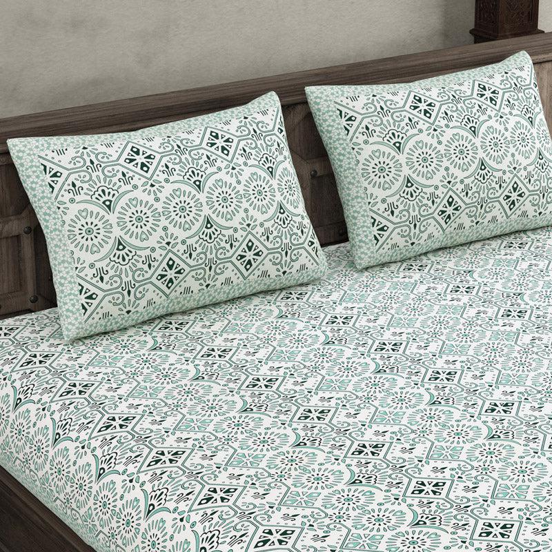 Madhuprerna Printed Cotton Bedsheet (Green) - 160 TC media 3
