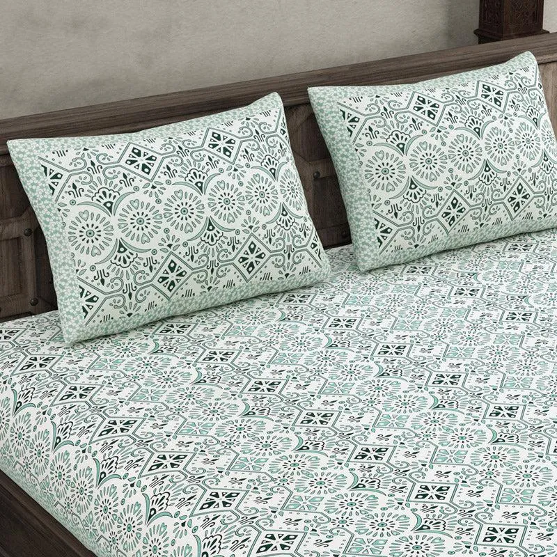 Madhuprerna Printed Cotton Bedsheet (Green) - 160 TC media 3