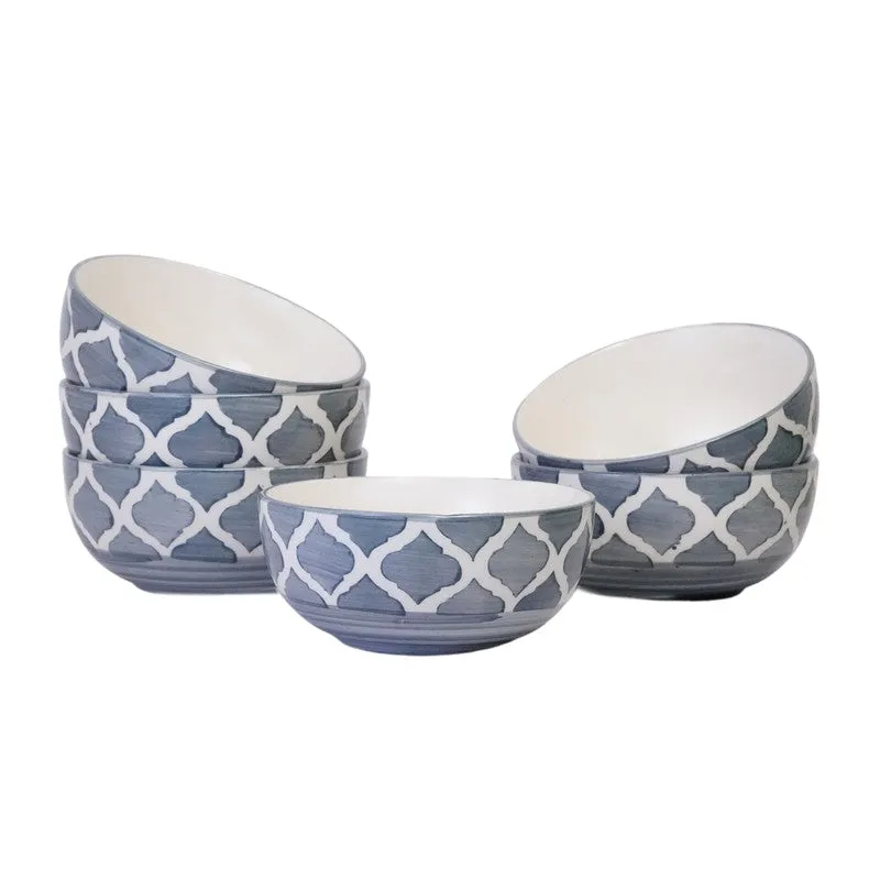 Savito Ceramic Snack Bowls (White,Blue, 200 mL Each) - Set Of Six media 4