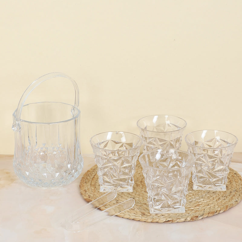 Emerie 1000 ML Ice Bucket With 250 ML Glass And Tong - Six Piece Set media 4