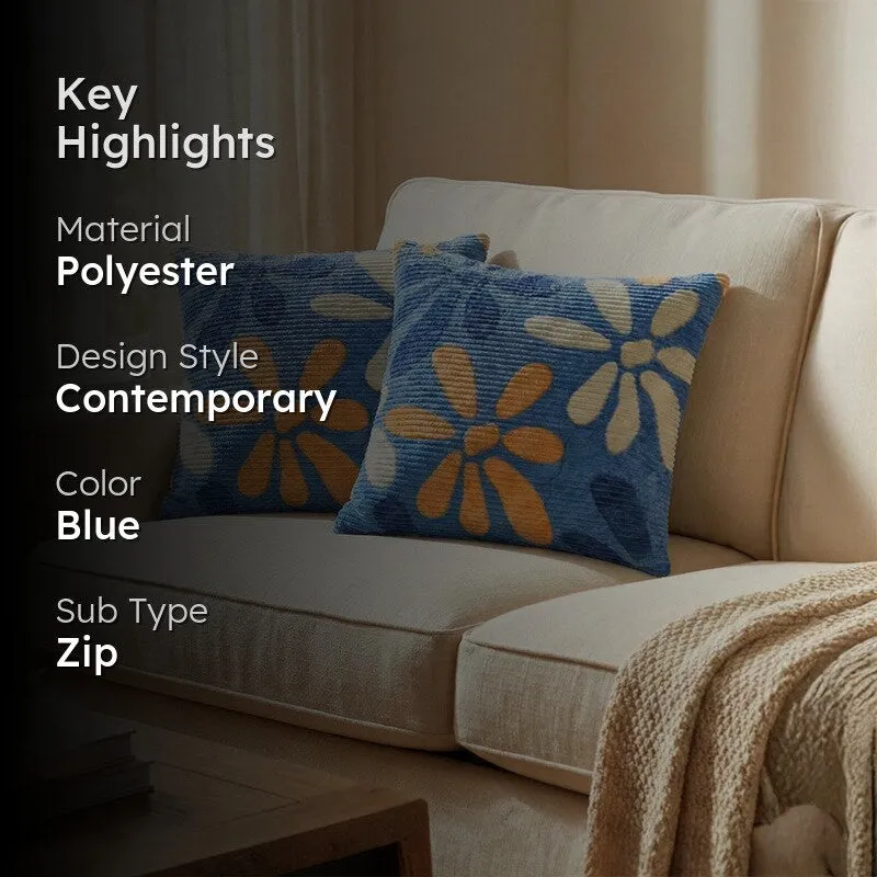 FloralGrace Cushion Cover (Blue, Yellow) - Set Of Two media 2
