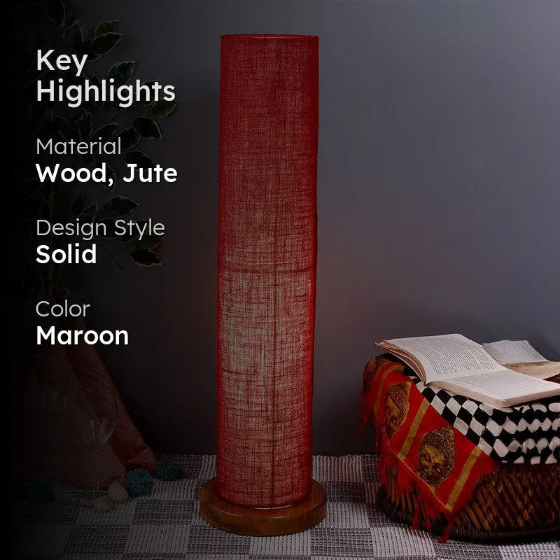 Agia Wooden Tower Floor Lamp With Jute Shade - Maroon media 2