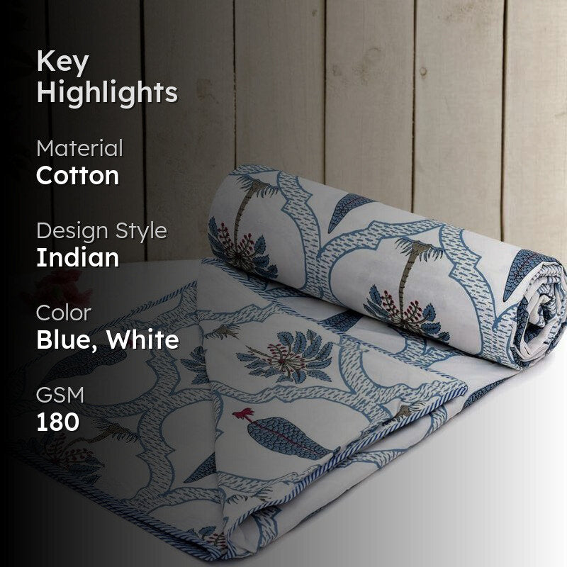 Zenith Ethnic Reversible Cotton Dohar (Blue & White)  - 180 GSM media 2
