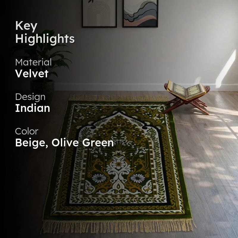 Sakinara Velvet Prayer Mat - Beige,Olive media 2
