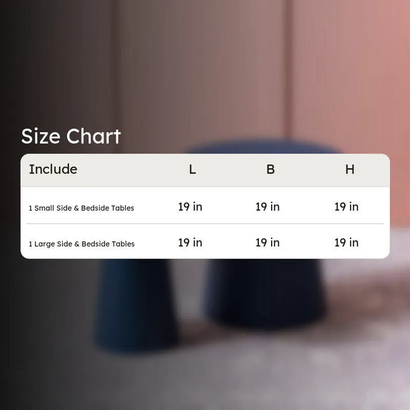 Size chart graphic for the blue accent table set