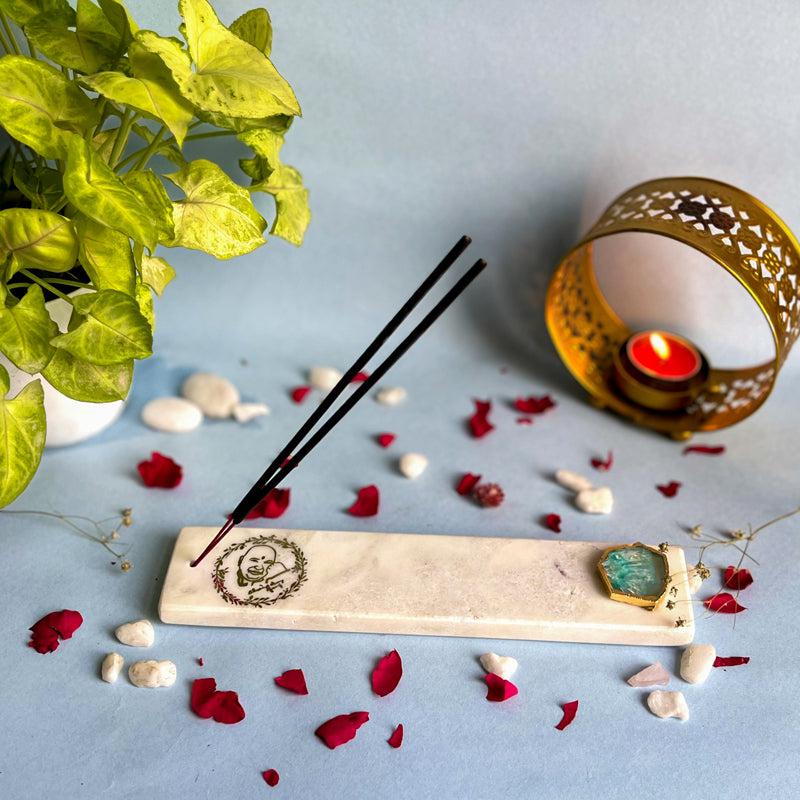 Guruji Marble Incense Holder With Agate Plating - Green media 3