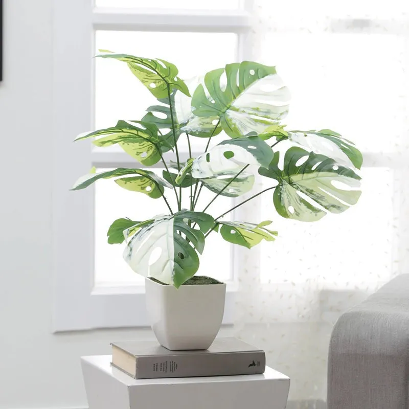 Faux Green & White Monstera Obliqua Plant - 55 Cms media 2