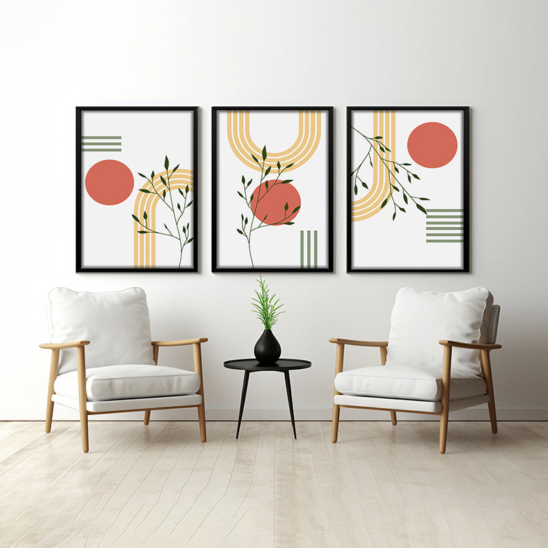 Tangerine Arc Wall Art With Frame - Set Of Three