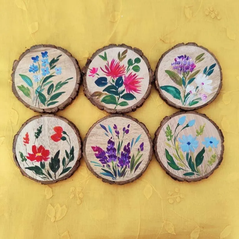 Grace Bloom Handpainted Coaster - Set Of Six media 1