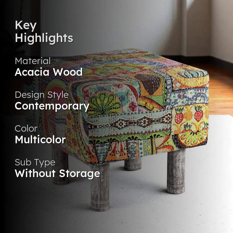 Vrixon Acacia Wooden Ottomans - Multicolor media 2