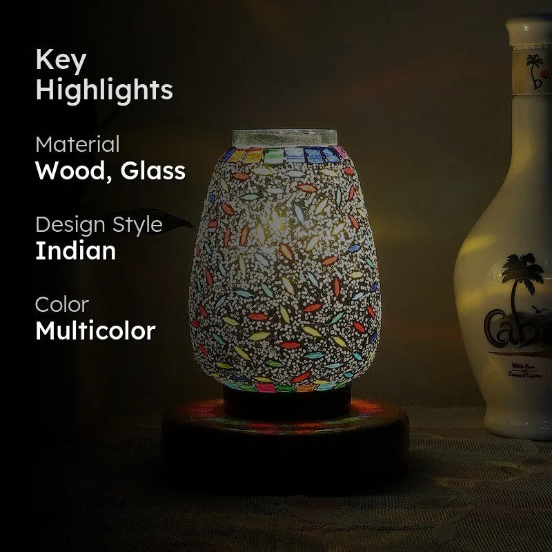 Flazora Glass Table Lamp With Wooden Base - Multicolor media 2