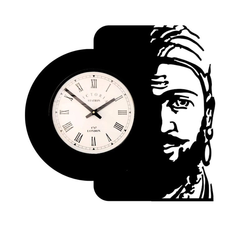 Shivaji Maharaj Steel Analog Wall Clock - Black media 4