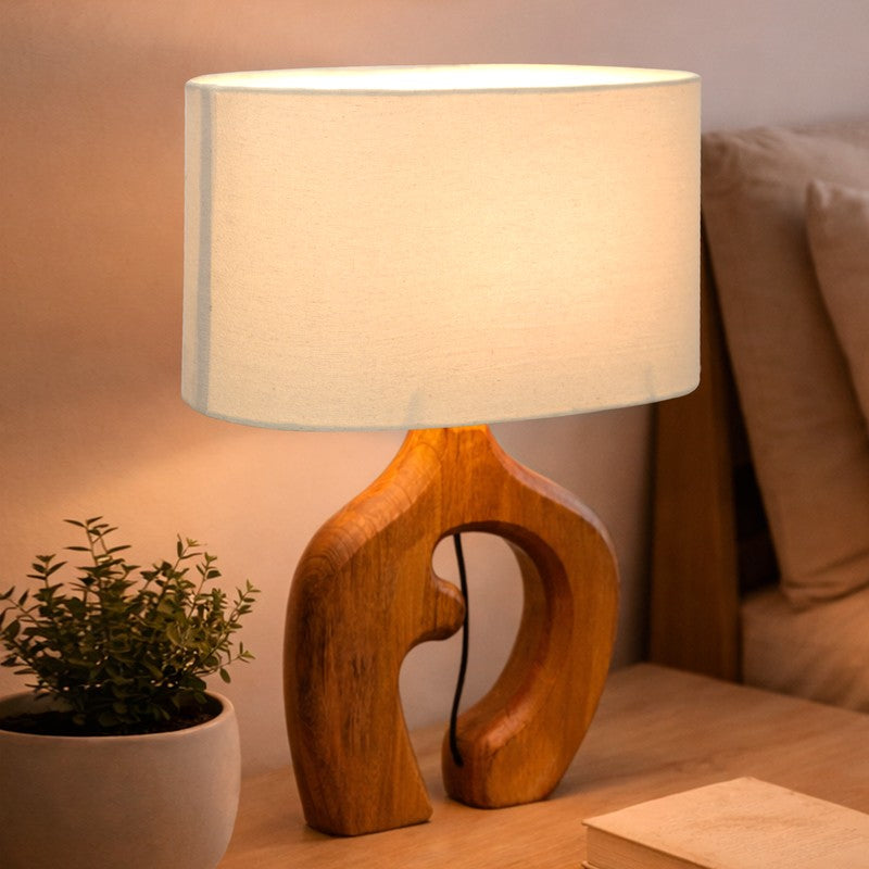 Elowen Organic Wooden Fabric Table Lamp - Beige,Brown