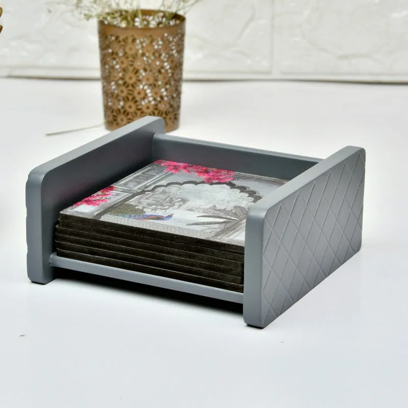 Marble Luxe Wooden Coasters with Holder - Seven Piece Set media 1