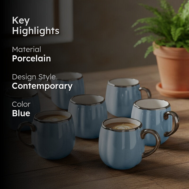 Magina Porcelain Tea Cup (180 mL Each/Blue) -  Set of Six media 2