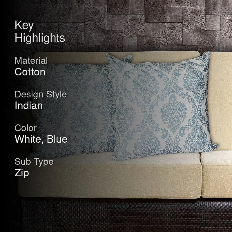 Tameira Jacquered Motif Printed Cushion Cover (Blue) - Set Of Two media 2