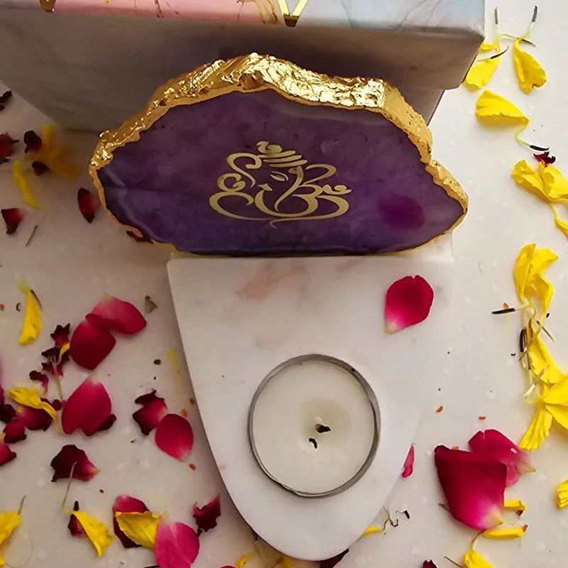 Vinayaka Agate & Marble Tealight Candle Holder - Purple media 1