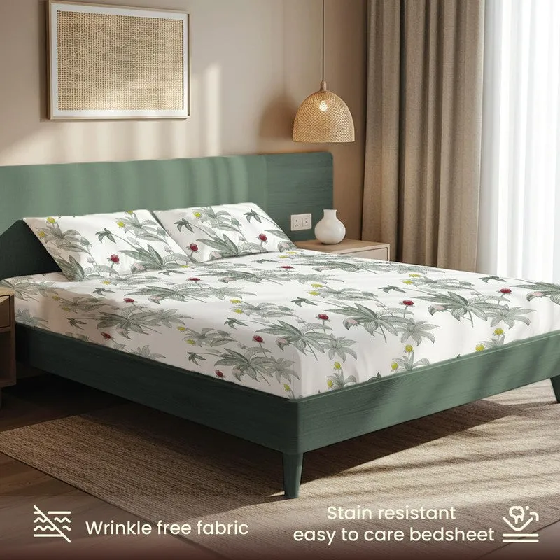 Emerald Blossom Floral Cotton Bedsheets (Green & White) - 200 TC media 5