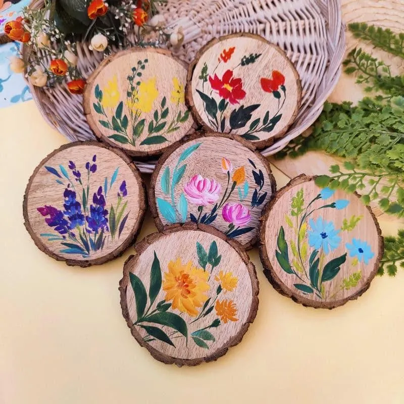 Garden Dream Wooden Handpainted Coaster - Set Of Six media 1
