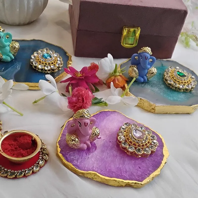 Ganpathi Festive Agate Showpiece - Pink media 4