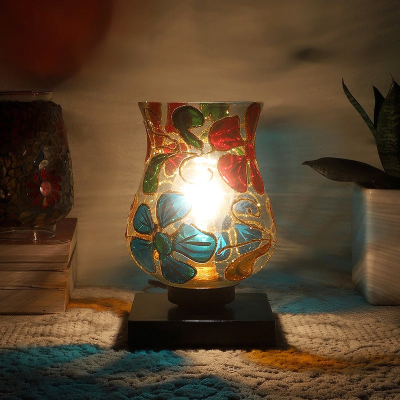 Glowen Mosaic Glass Wooden Table Lamp - Multicolor