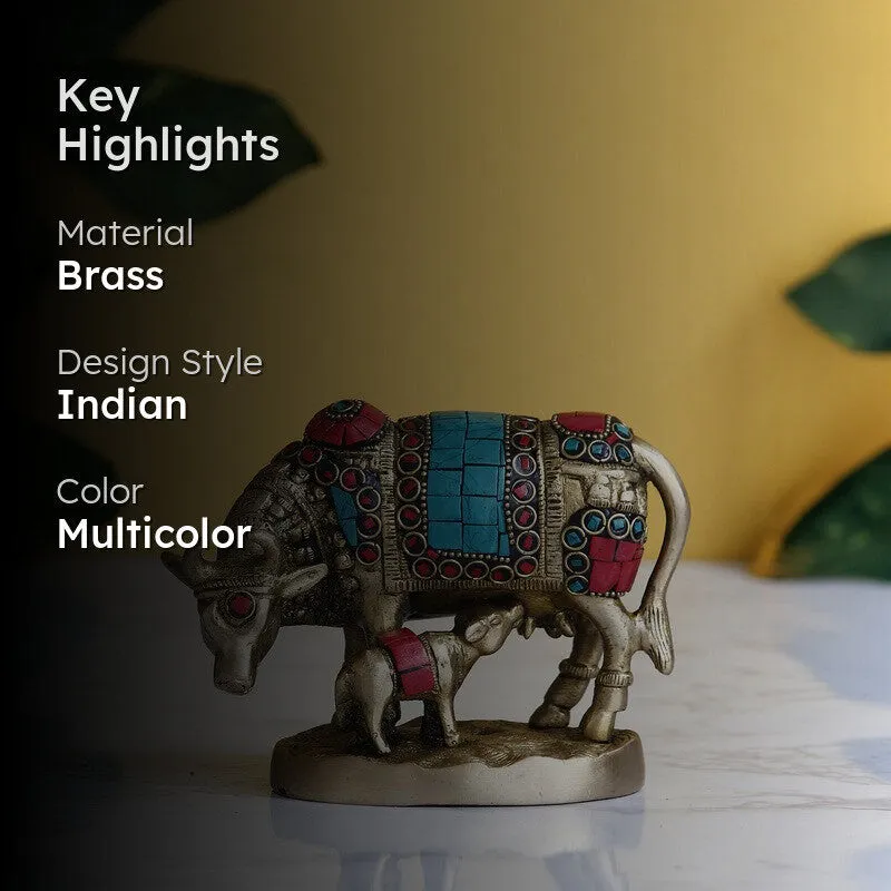 Multicolour Gau Mata brass idol with highlighted material and style text