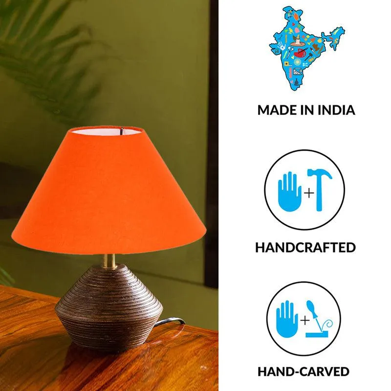 Yami Cone Wooden Table Lamp - Brown,Orange media 5