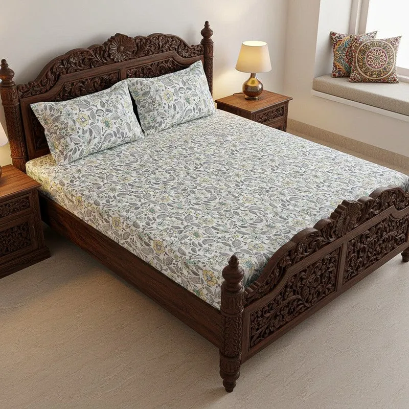 Rigavo Floral Cotton Bedsheet (Pale Yellow) - 160 TC media 1