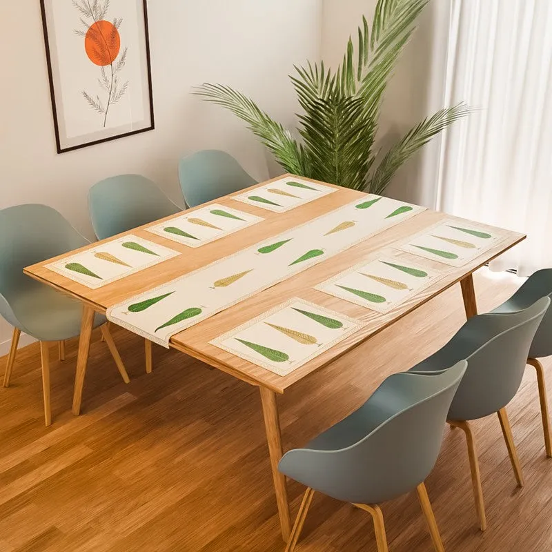 Tropical Leaf Cotton Table Linen Set (Brown) - Seven Piece Set media 1