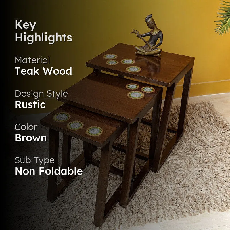 Marigold Teak Wood Nesting Stools - Set of Three media 2