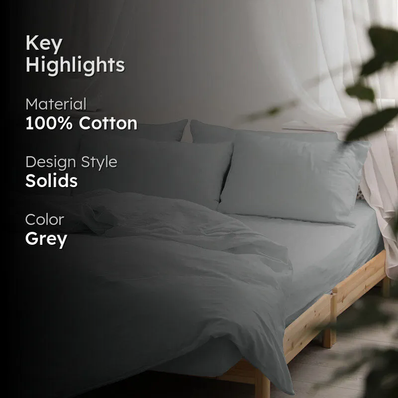 Maison Solid Cotton Pillow Cover (Light Grey,200TC) - Set Of Two media 2