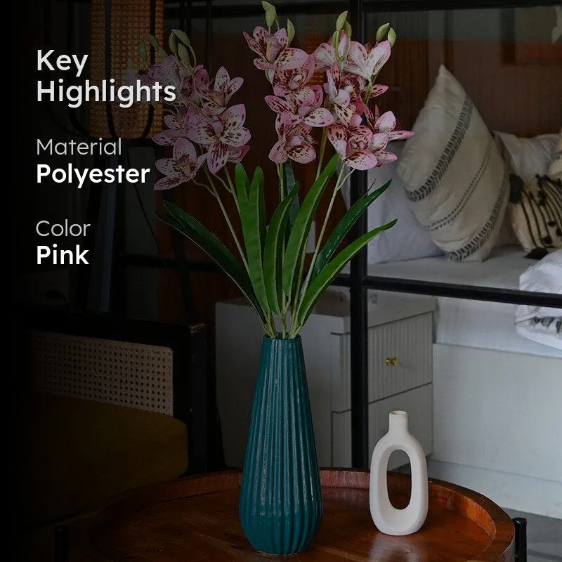 Faux Everlasting Cymbidium Everlasting Orchid Flower Stick - Pink - 2
