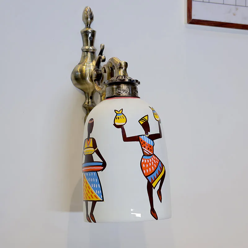 Ethno Lume Hand Painted Glass & Metal Wall Lamp media 3