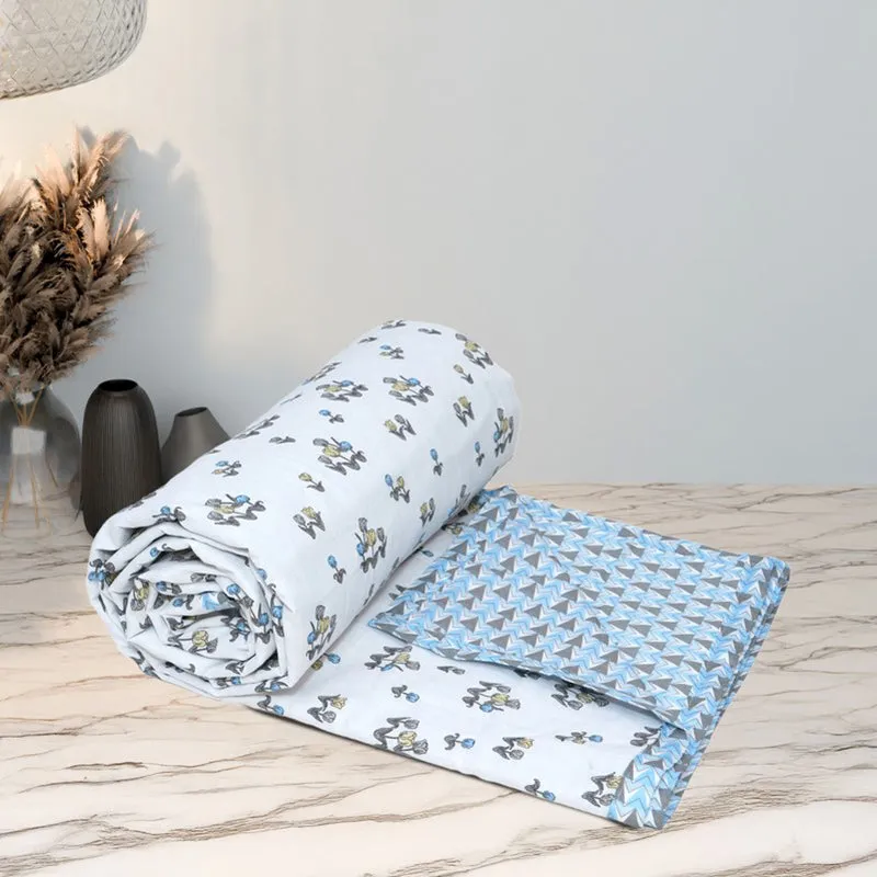 Mini Petals Reversible Cotton Dohar (Blue,White) - 120 GSM media 8