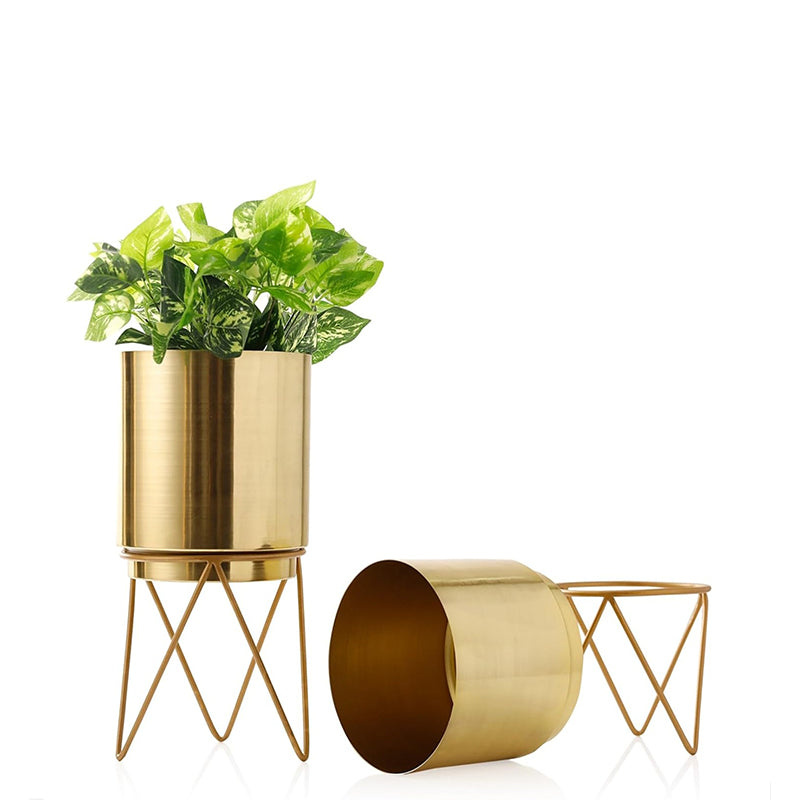 Mido Antique Planter With Stand (Gold) - Set Of Two media 4