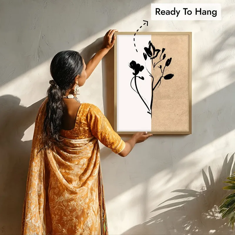 Dual Bloom Canvas Wall Painting With Brown Frame media 8