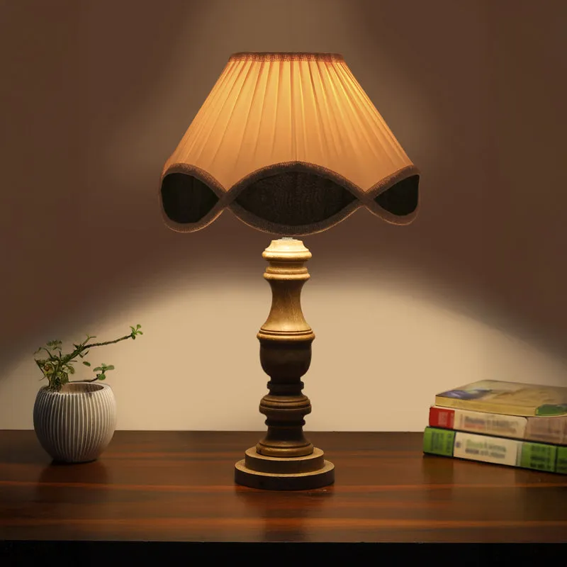 Valencia Carve Wooden Table Lamp - White,Brown media 1