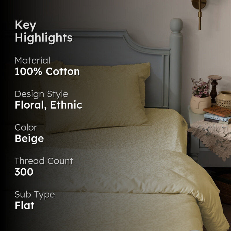 Coral Bloom Jacquard Cotton Bedsheet (Ivory) - 300 TC media 2