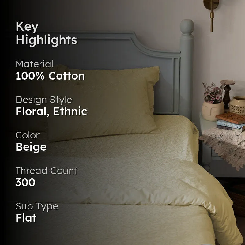 Coral Bloom Jacquard Cotton Bedsheet (Ivory) - 300 TC media 2