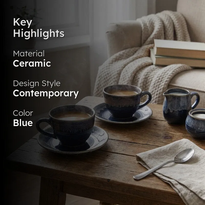 Ceramic Cup & Saucer (Blue/180 mL Each) - Set of Two media 2