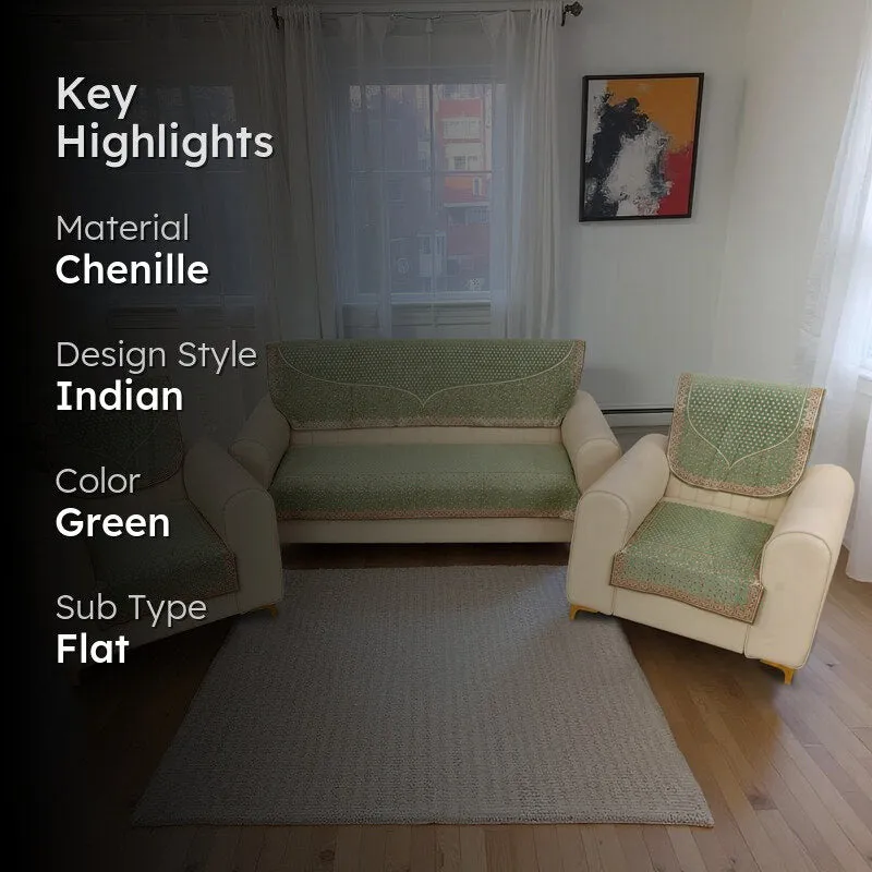 Petite Leaves Chenille Sofa Cover - Green media 2