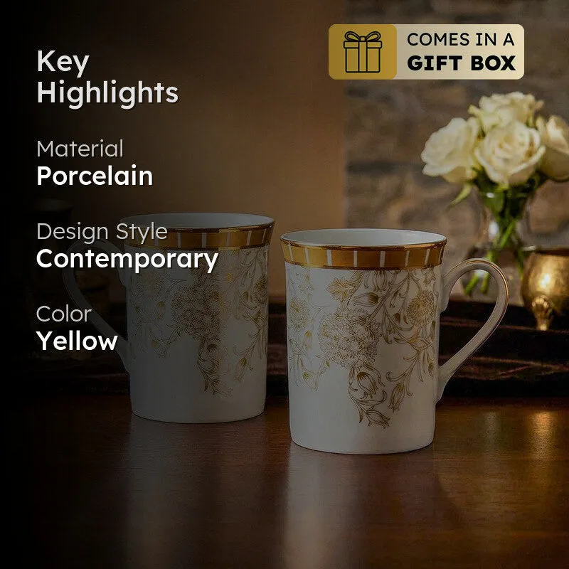 Gilded Iris Classic 24k Gold Brushed Porcelain Coffee Mug (300 mL Each) - Set of Two media 2