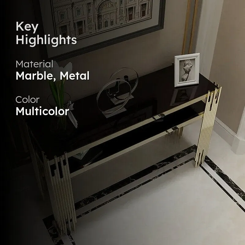 Narrow 2 Tier Metal Console Table with Marble Top - Medium media 2