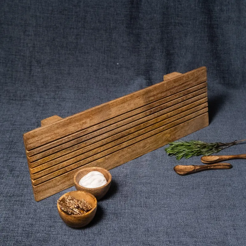 Linear Wood Serving Platter with Dual Dip Bowls - Three Piece Set media 5