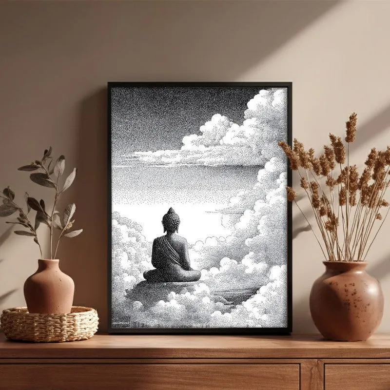Buddha In Clouded Serenity III Wall Painting With Black Frame media 6