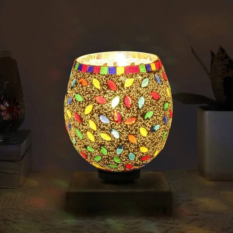 Glaze Mosaic Glass Table Lamp With Wooden Base - Multicolor media 1