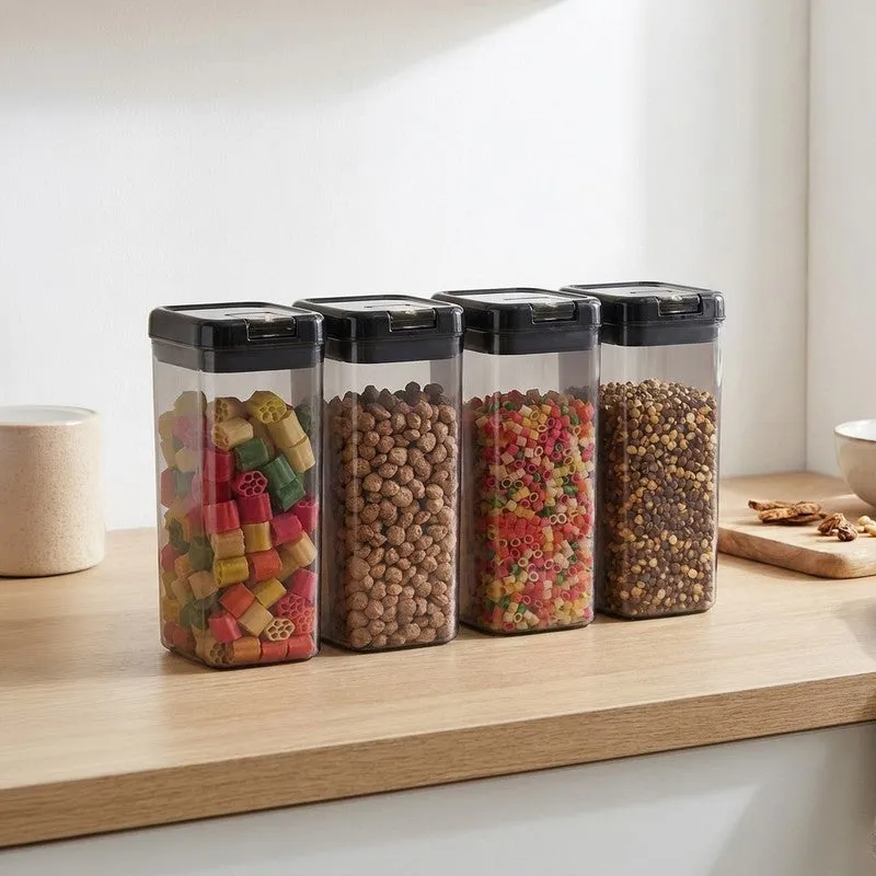 Snaplock Kitchen Vault Air Tight Container (Black/1500 mL Each) - Set of Four media 1