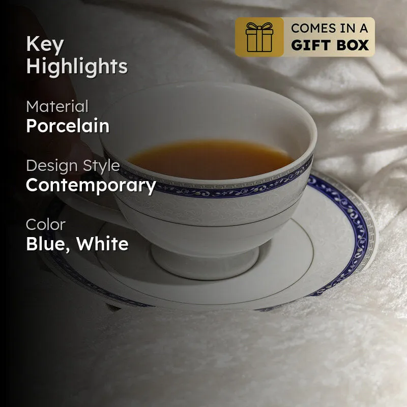 Dinole 24k Gold Brushed Porcelain Tea Cup & Saucer (280 mL Each) - Set of Six media 2